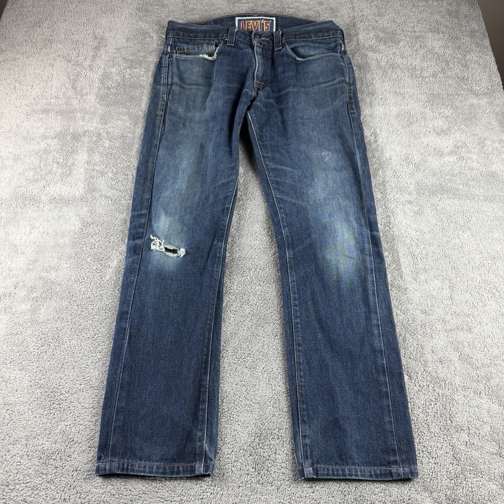 Levis The Original‎ Jean 511 Skinny Jeans Mens 34x29 Blue Dark Distressed VTG